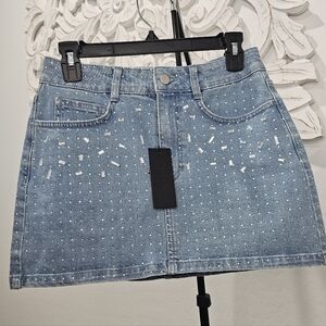 Gianni Bini Women's Rhinestone/Embelished Blue Denim Mini Skirt Sz Med (8) NWT